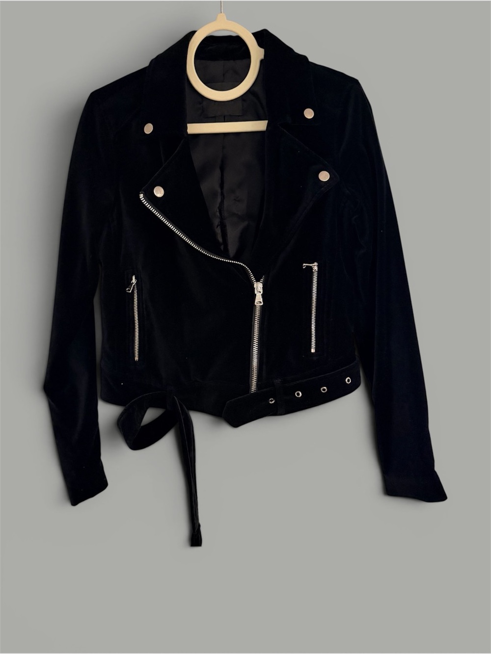 PAIGE Black Velvet Moto Jacket with Belted Waist
